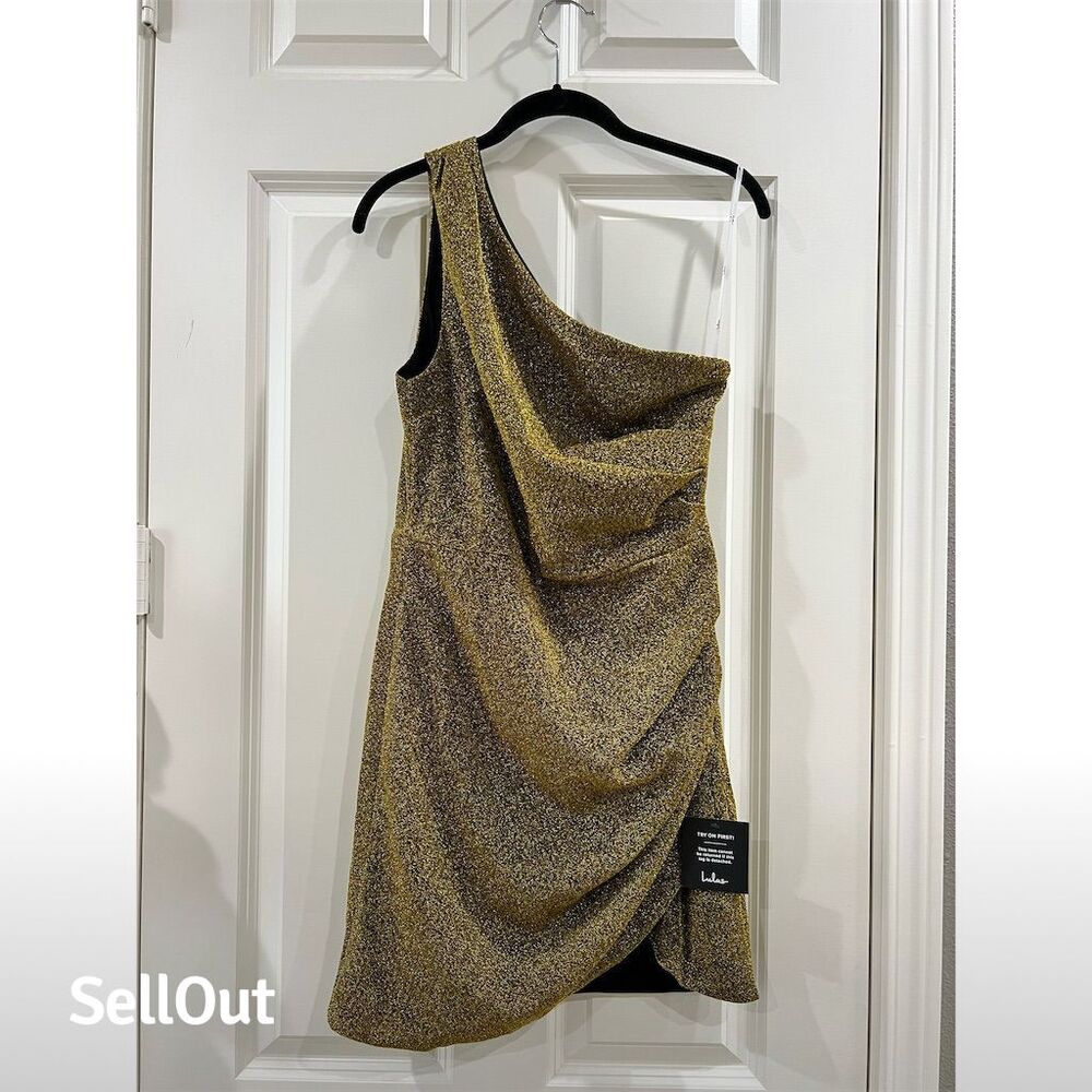 Lulu's Gold One Shoulder Dress